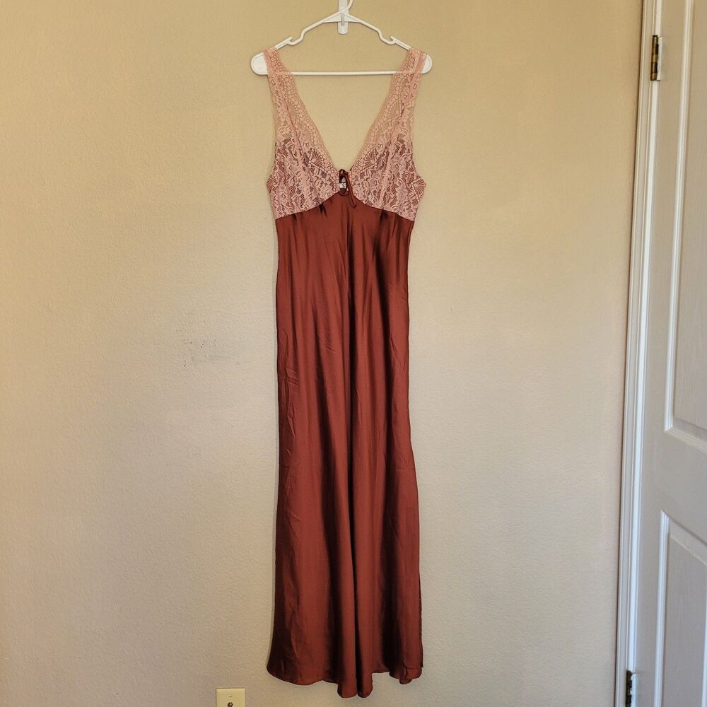 Free People Intimately Countryside Maxi Slip Dress M Sparkling Cider Satin Lace